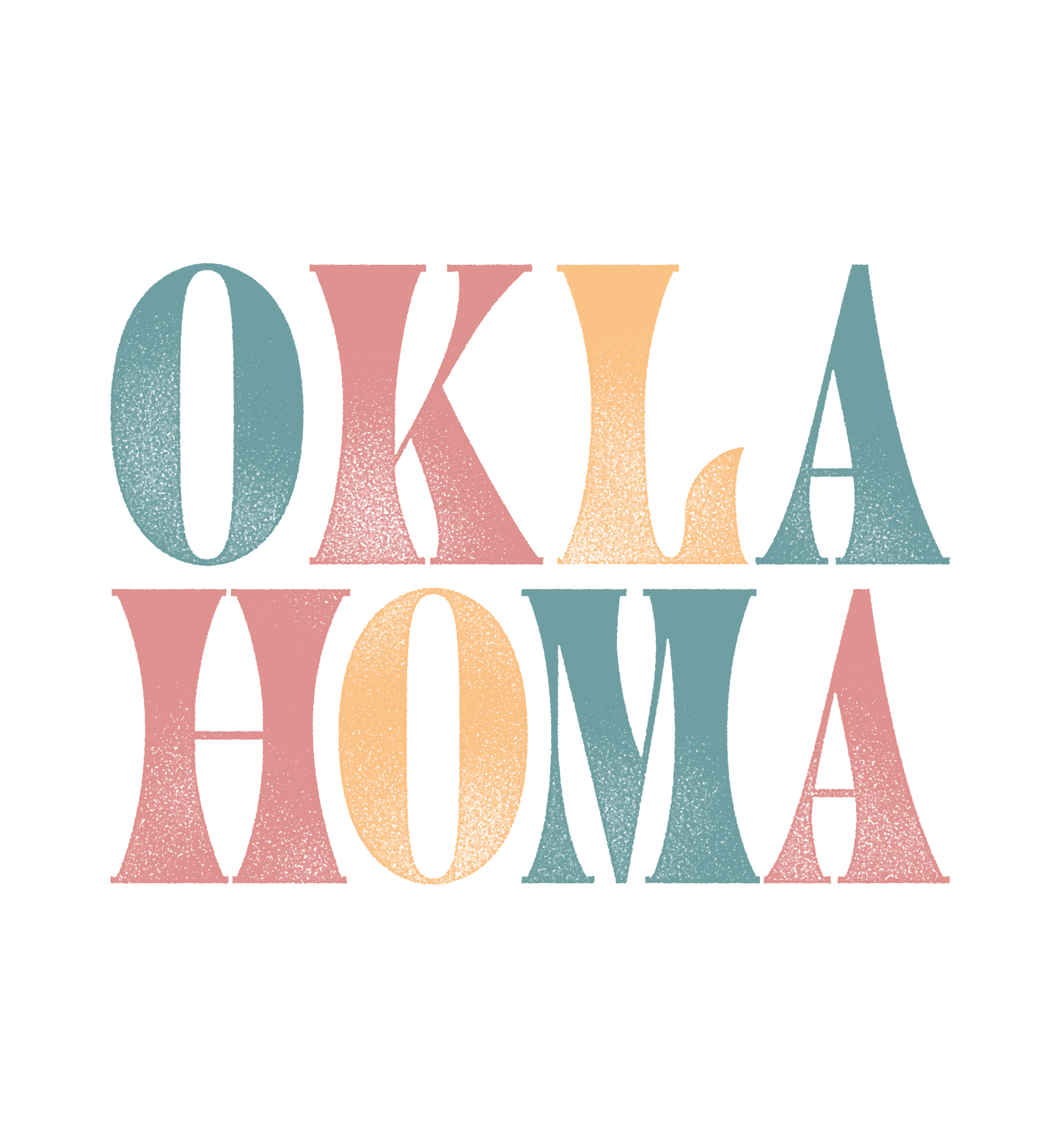 "close up image, O-K-L-A-H-O-M-A Multi Color Short Sleeve T-Shirt"
