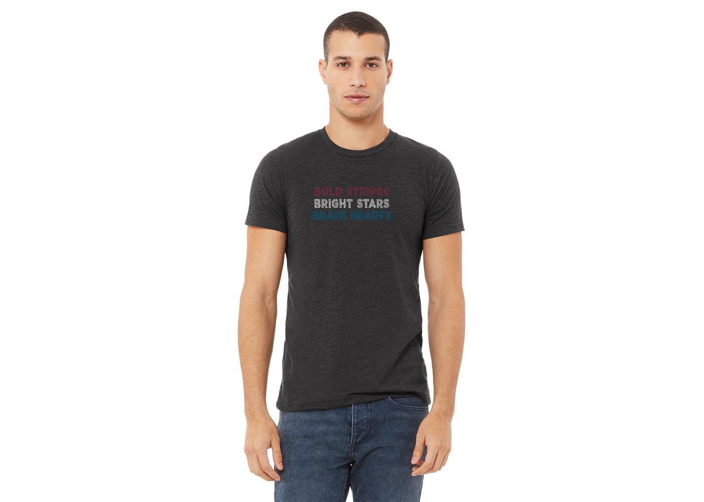 "close up image, Bold Stripes, Brave Stars, Brave Hearts T-Shirt"