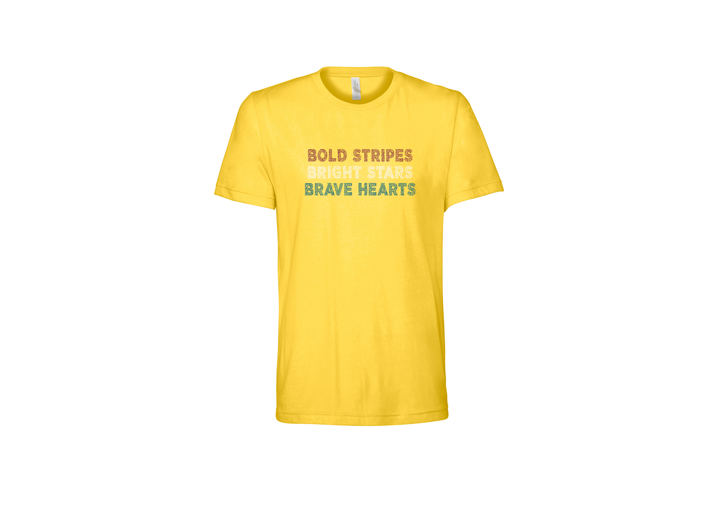 "close up image, Bold Stripes, Brave Stars, Brave Hearts T-Shirt"