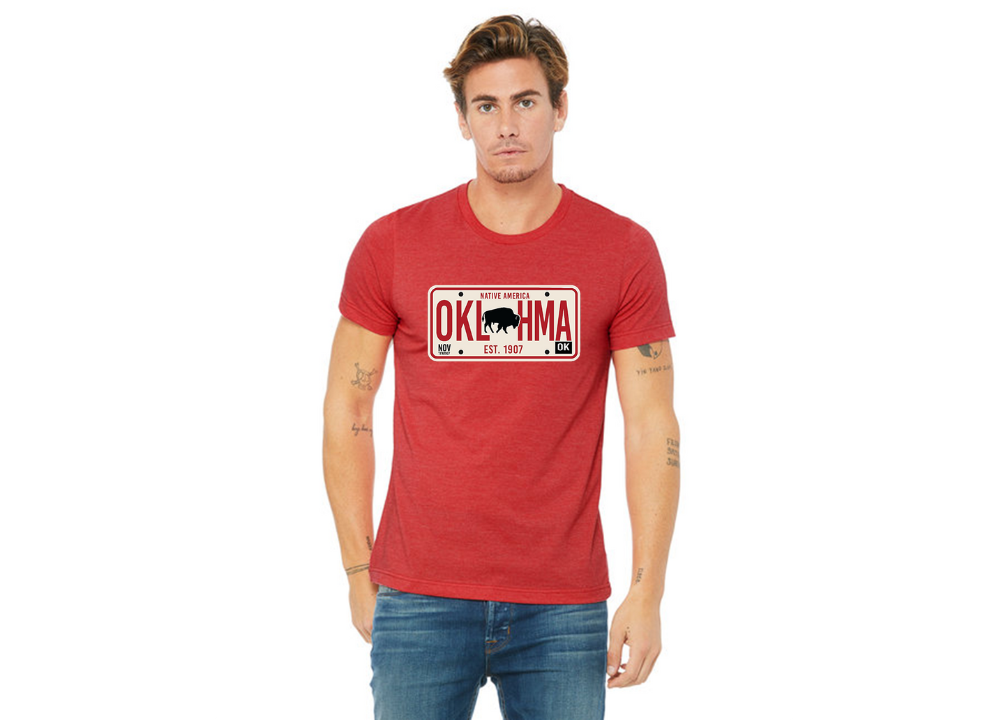 'close up image, Oklahoma Plate Short Sleeve T-shirt"