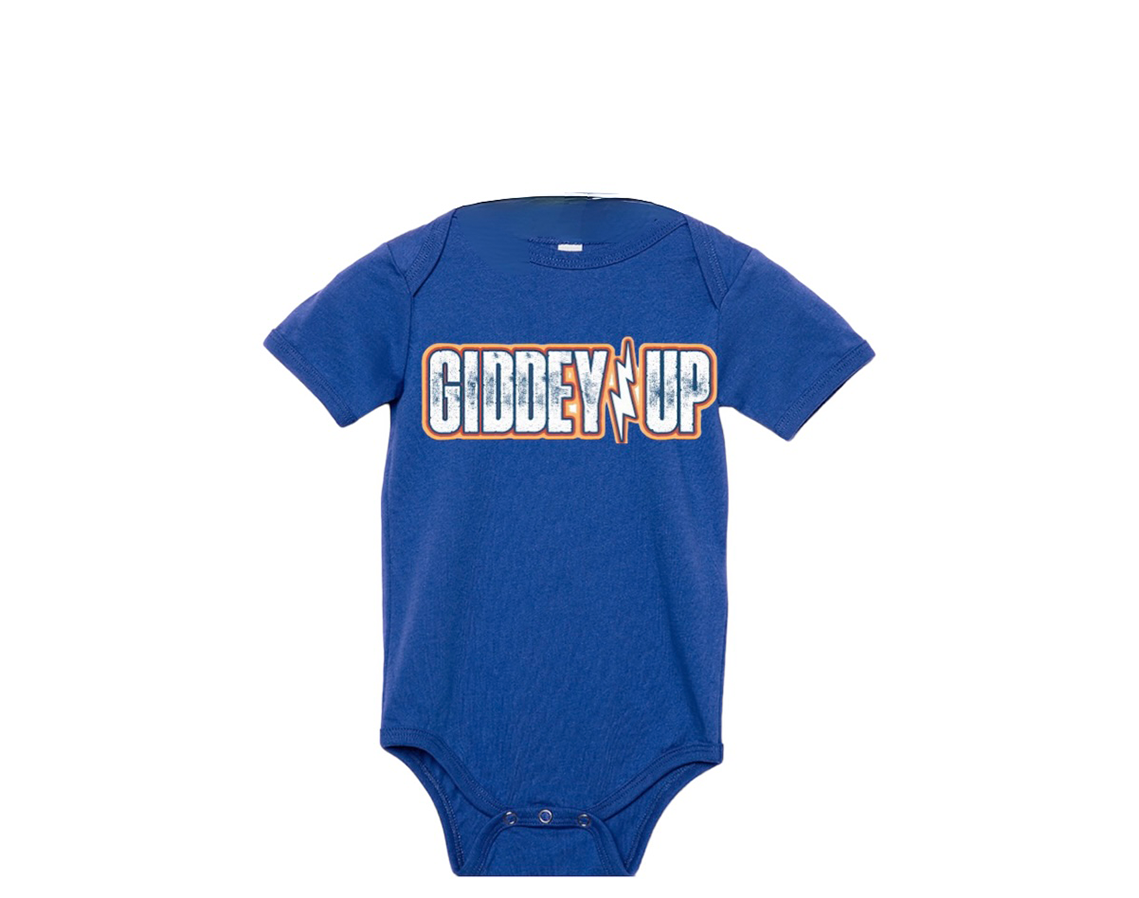 "close up image, Giddey Up Onesies"