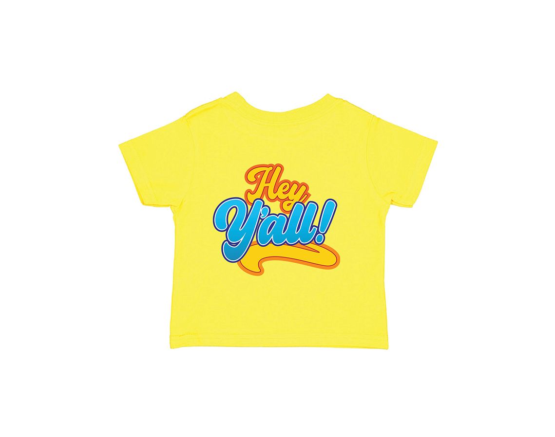 "close up image, Hey Y'all Toddler Sizes Short Sleeve T-shirts"