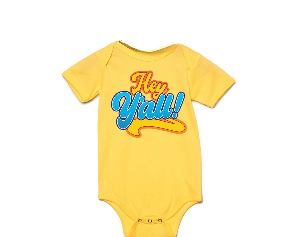 "close up image, Hey Y'All Onesies"