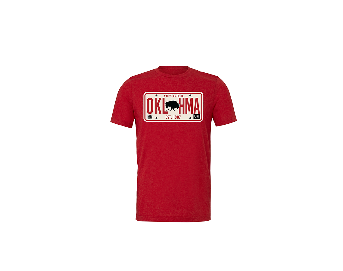 "close up image, Oklahoma Plate Short Sleeve T-shirt"