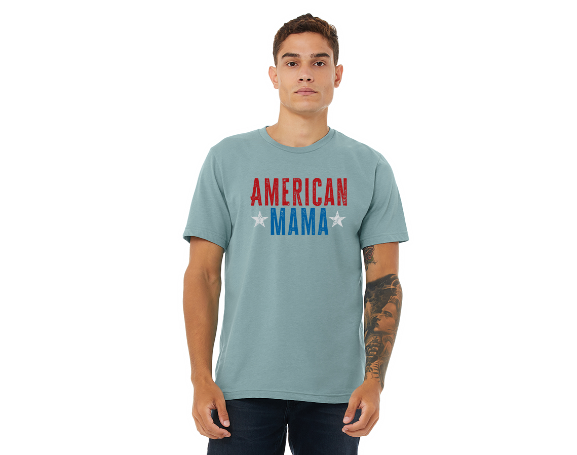 "close up image, America Mama T-Shirt'