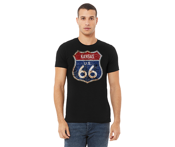 "close up image, Kansas Route 66 Short Sleeve T-Shirt"