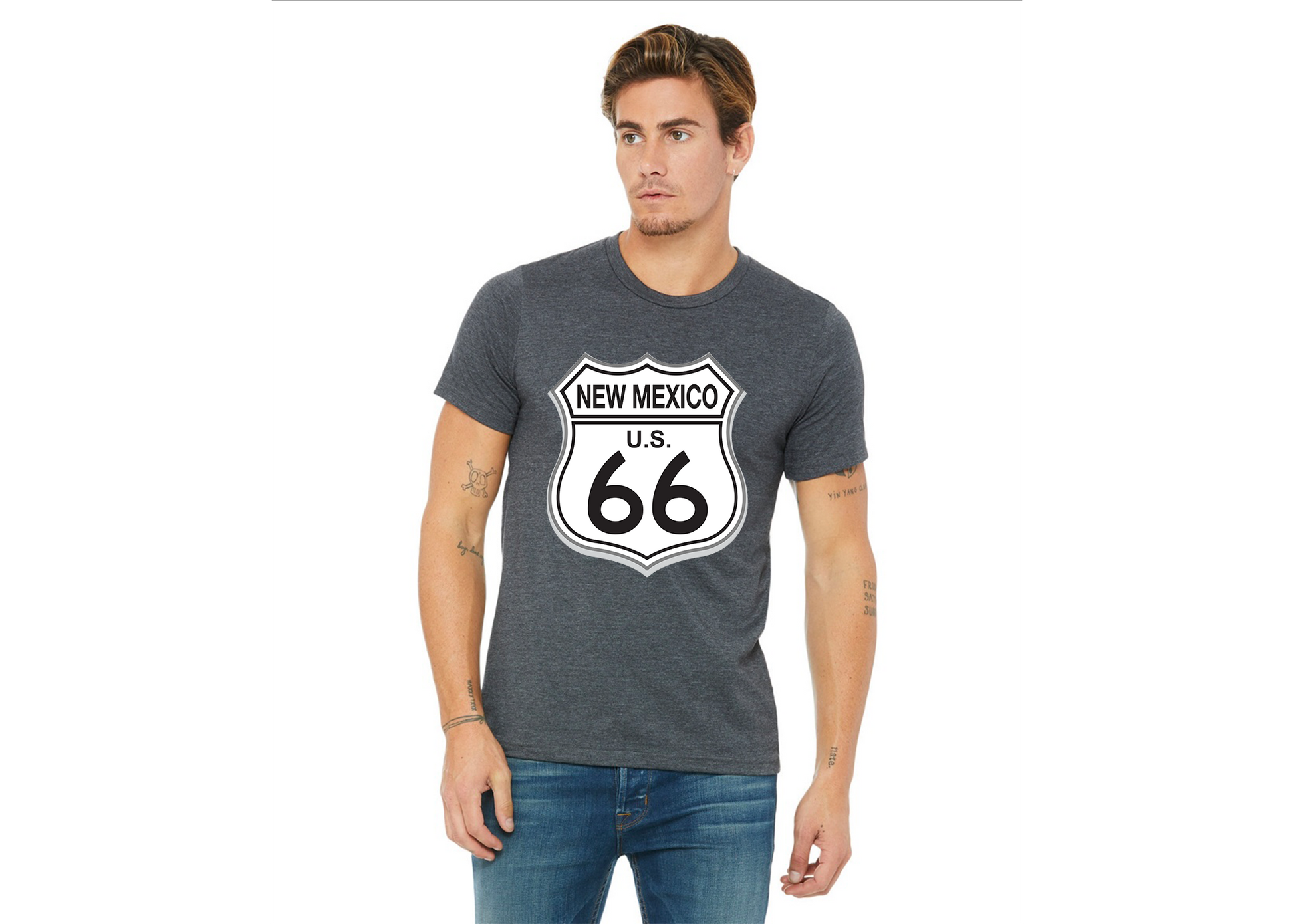 "close up image, Classic Route 66 New Mexico Short Sleeve T-Shirt"