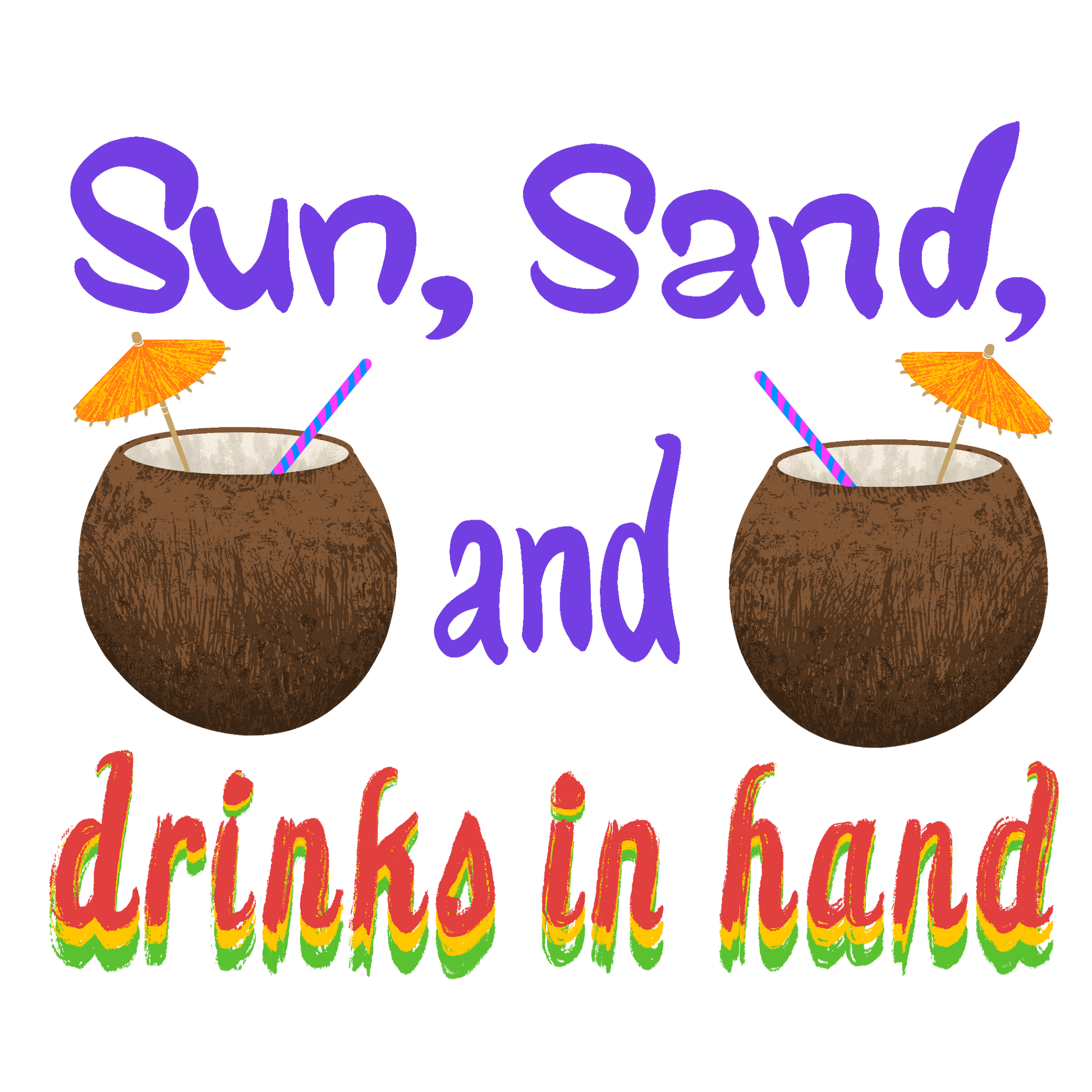 "close up image, Sun Sand and Drinks In Hand T-Shirt"