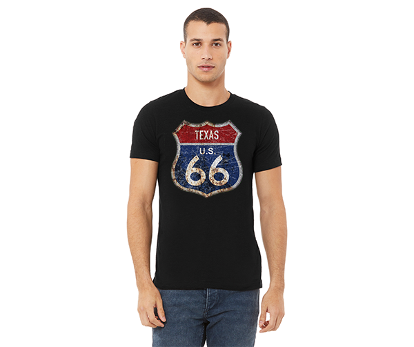 "close up image, Texas Route 66 Short Sleeve T-Shirt"