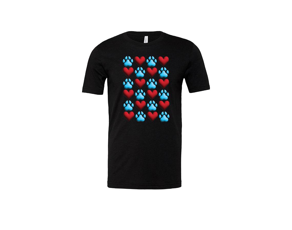 "close up image, Blue Paws, Red Hearts T-Shirt"