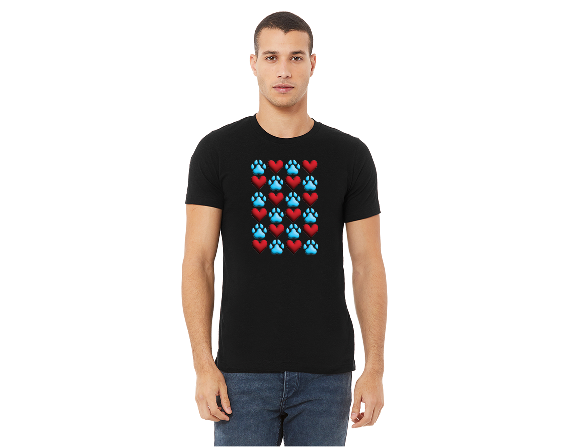 "close up image, Blue Paws, Red Hearts T-Shirt"