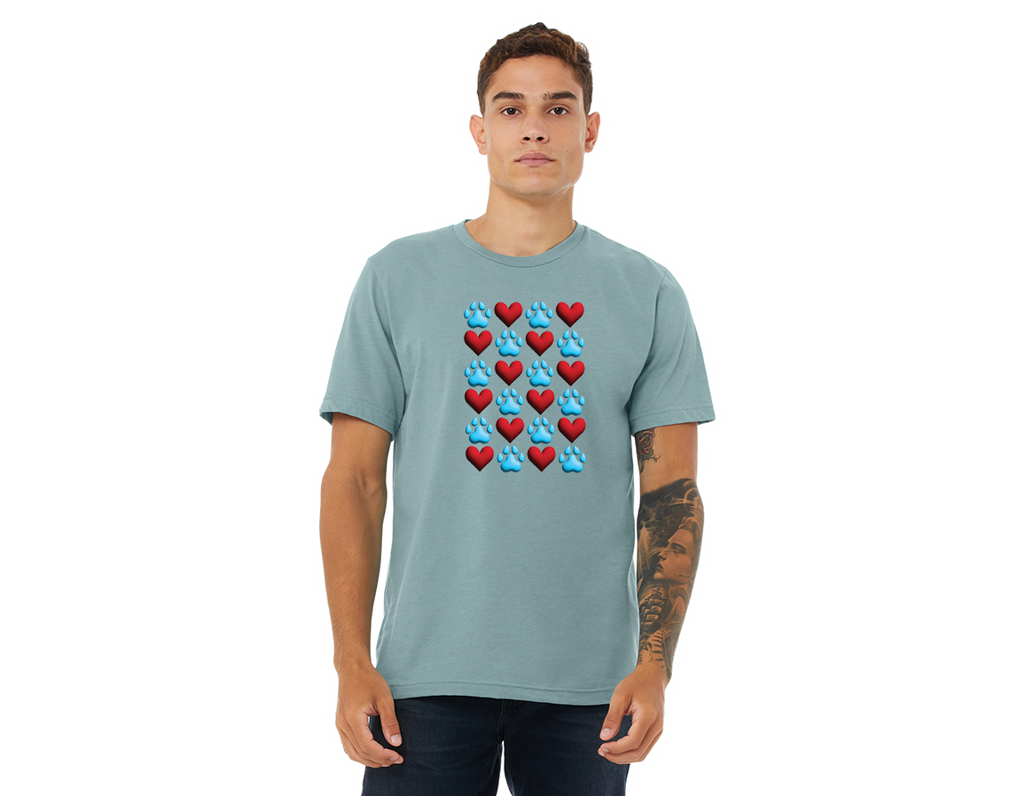 "close up image, Blue Paws, Red Hearts T-Shirt"