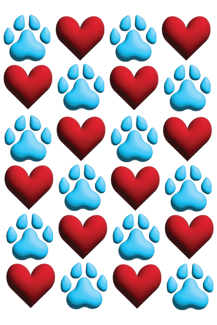 "close up image, Blue Paws, Red Hearts T-Shirt"