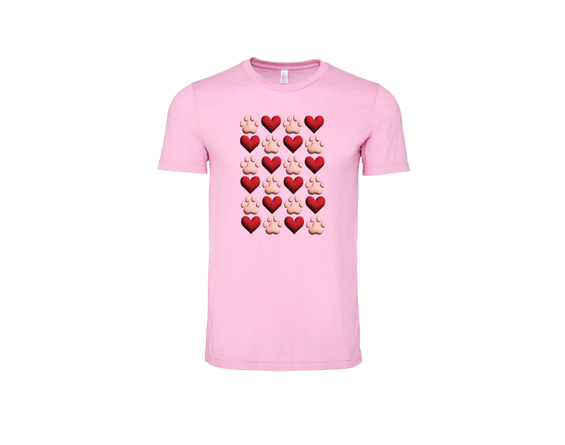 "close up image, Pink Paws, Red Hearts T-Shirt"