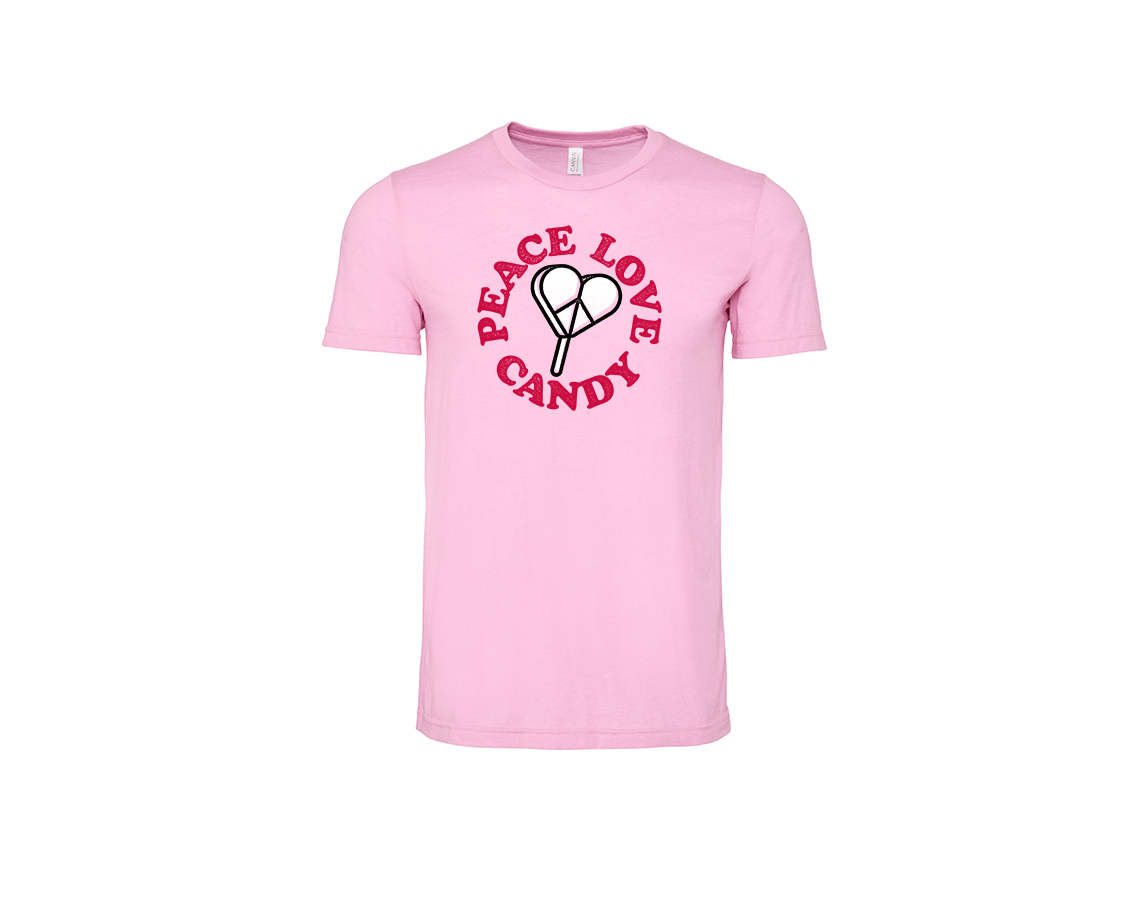 "close up image, Peace Love Candy Short Sleeve T-Shirt"