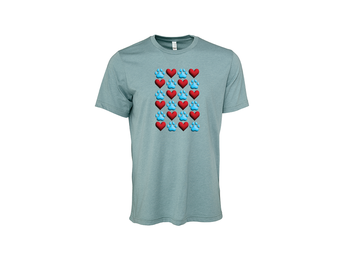 "close up image, Blue Paws, Red Hearts T-Shirt"