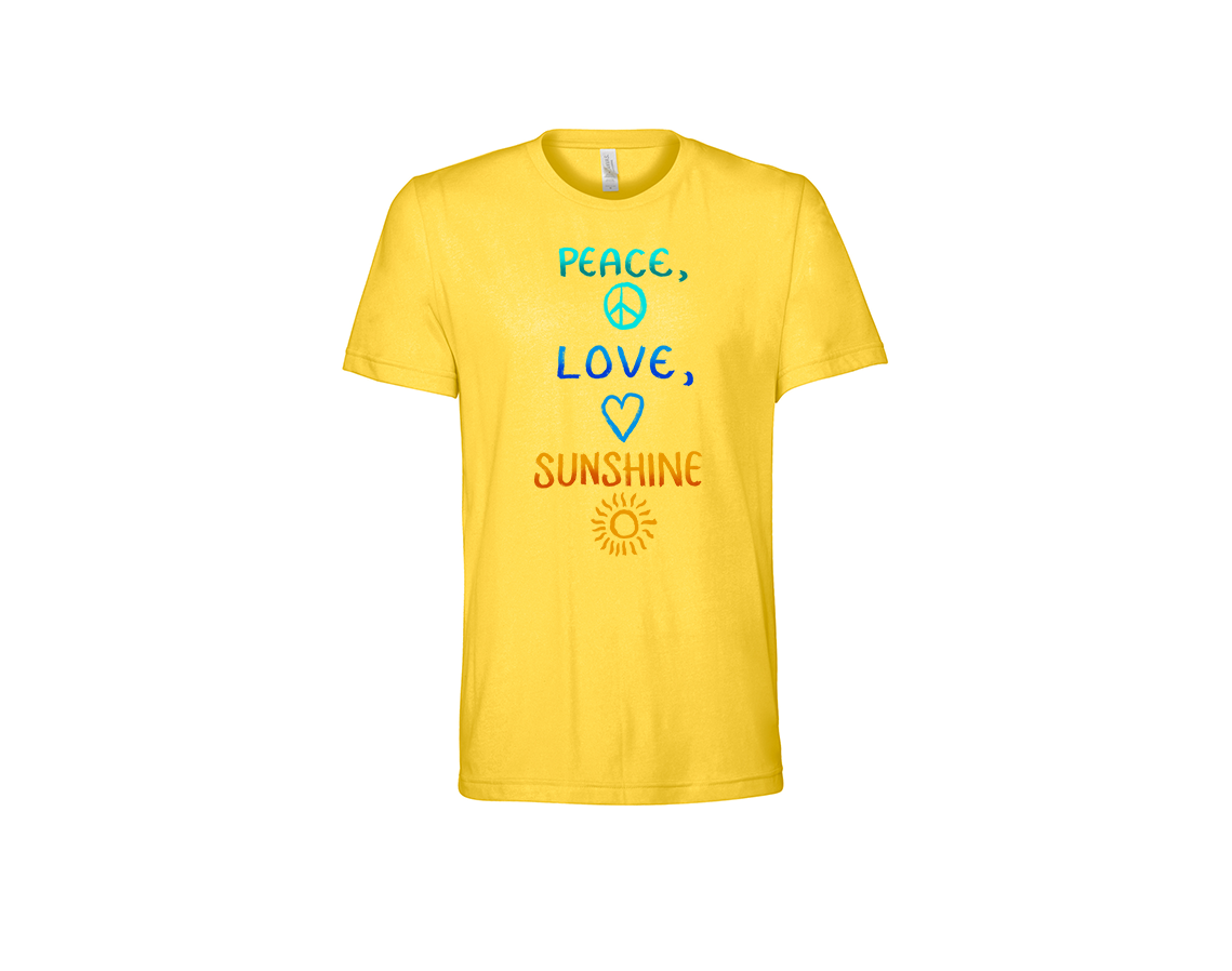 "close up image, Peace Love Sunshine T-Shirt"