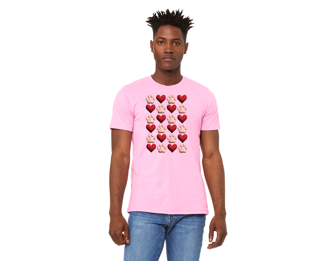 "close up image, Pink Paws, Red Hearts T-Shirt"