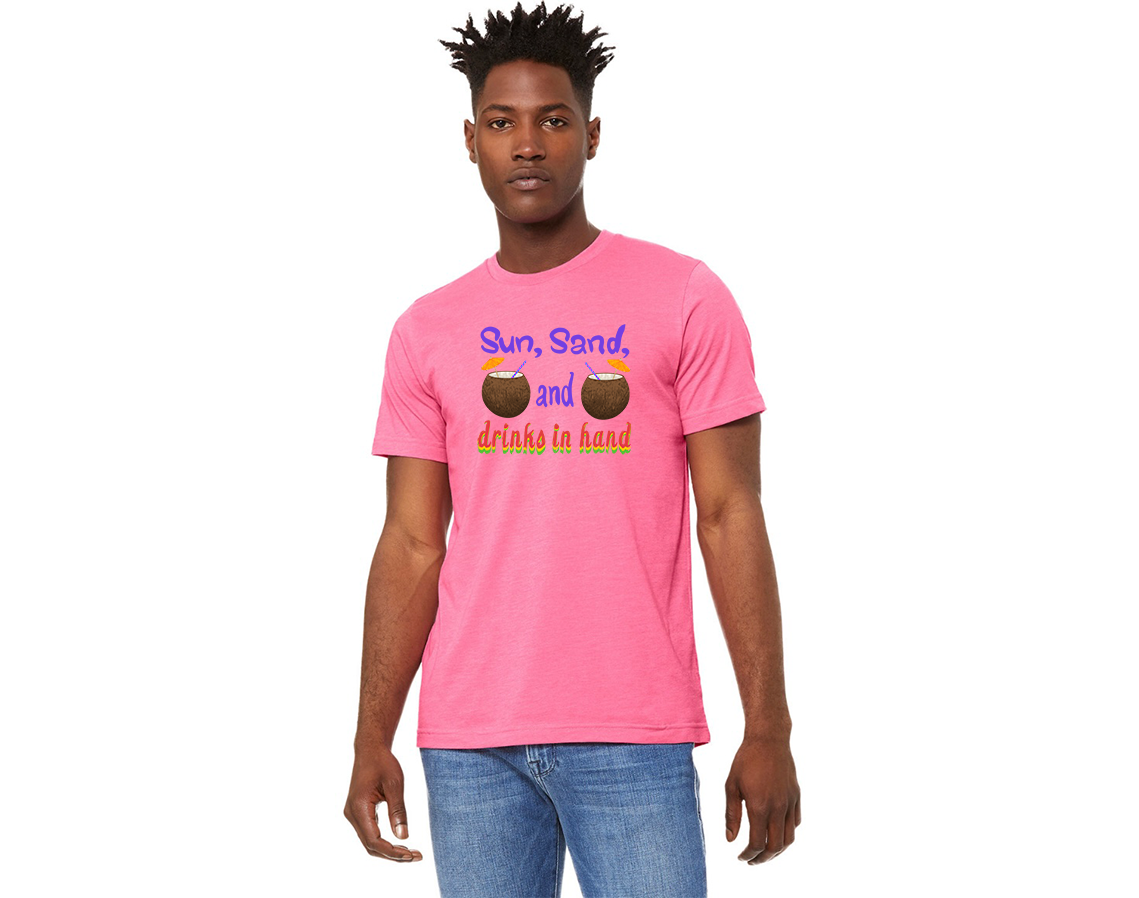 "close up image, Sun Sand and Drinks In Hand T-Shirt"