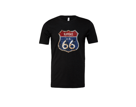 "close up image, Kansas Route 66 Short Sleeve T-Shirt"