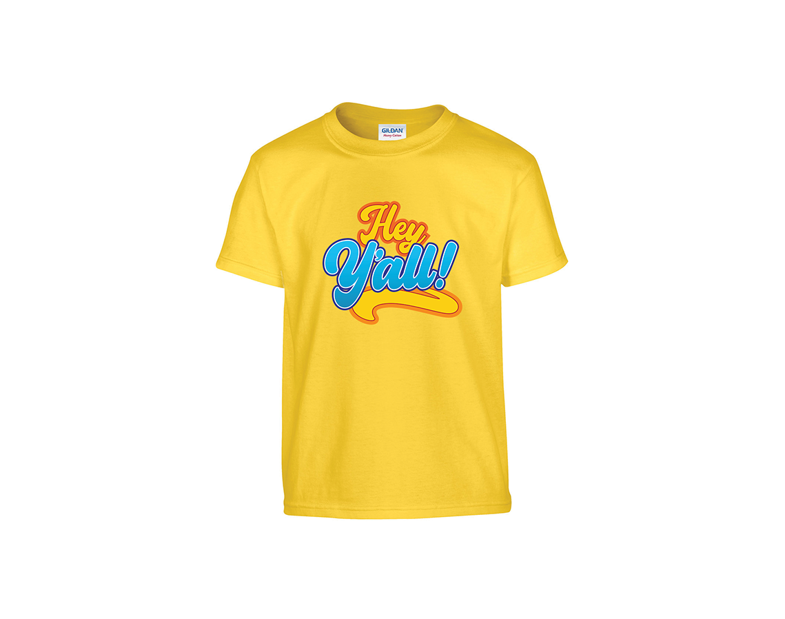 "close up image, Hey Y'all Youth Short Sleeve Gildan T-Shirt"